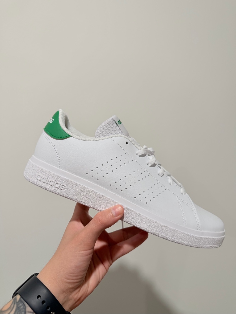 adidas White Sneakers with Green Heel Tab - Kids